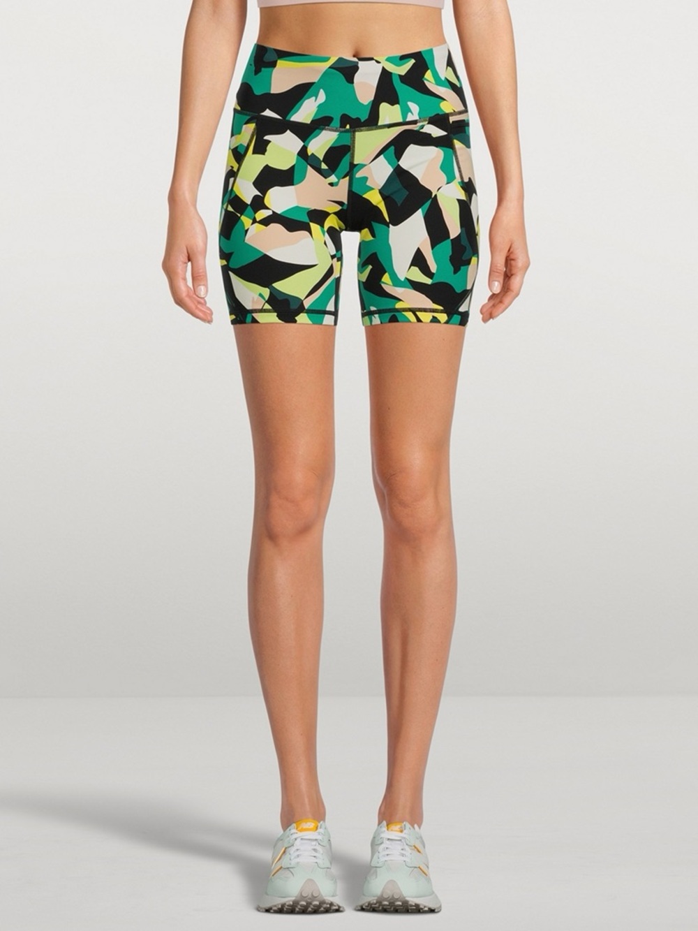 Sweaty Betty Power Biker Shorts Geometric Camo Print Side Pocket Athletic Wear
